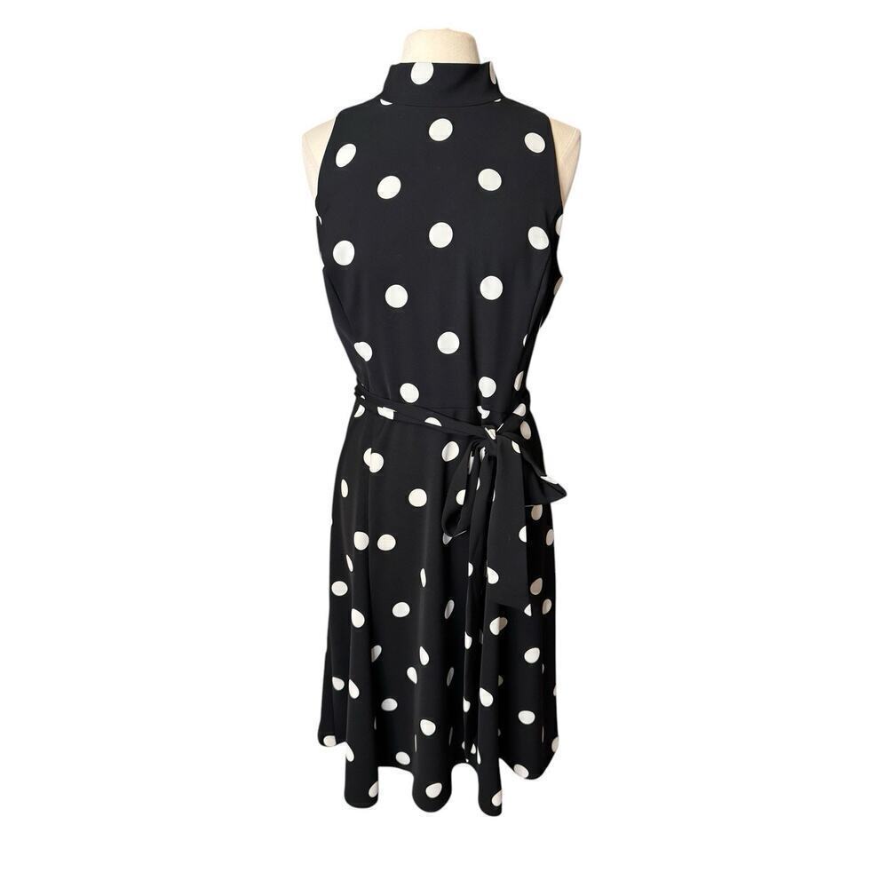 Lauren Ralph Lauren Womens 16 Black White Polka Dot Midi Dress Sleeveless